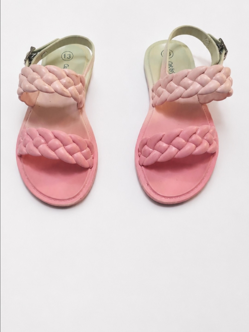 Cat & Jack Pastel Pink And Green Braided Strap Girls’ Sandals. Size :13